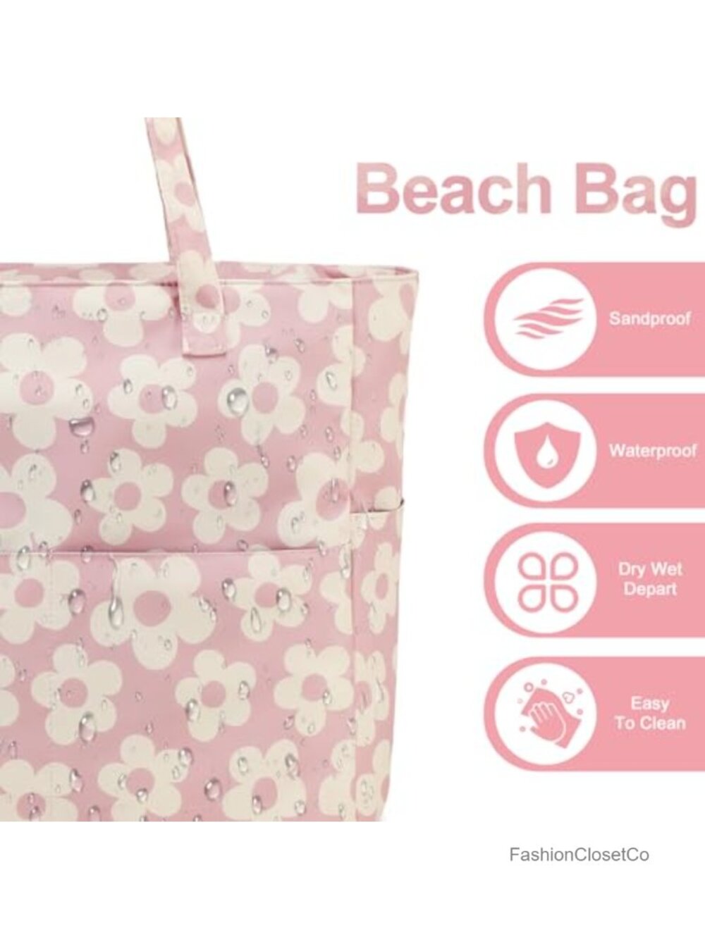 Waterproof Beach Tote Bag with Wet Compartment, Large Travel Pool Bag, Striped - Picture 4 of 5